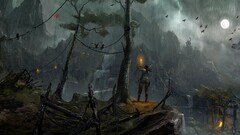 tomb raider video games lara croft rain temple storm landscape