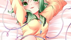 Tongue blush anime girls green eyes short hair green hair 