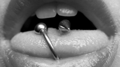Tongue piercings grayscale monochrome