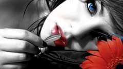 Tongue red Flowers blue