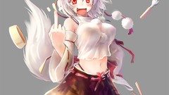 Touhou animal ears inubashiri momiji tails Simple Background 