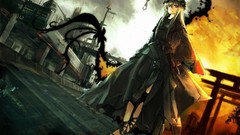 Touhou cityscapes weapons red