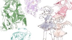 Touhou wings maids leaves