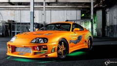 Toyota supra Toyota orange cars Car vehicle colored wheels neon