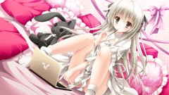Toys Anime dress Laptops socks beds white hair Ribbons sitting 