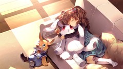 Toys dolls sleeping dress couch anime girls Bunnies brunettes 