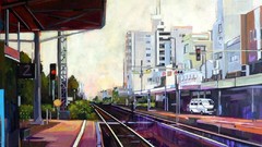 Traffic lights paintings buildings urban artwork train stations