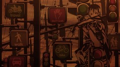 Traffic lights urban power lines stop signs Kino no Tabi street 