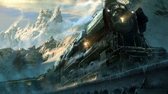train Mountains vehicle digital art artwork snow numbers ice