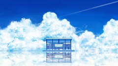 train station sky reflection Anime artwork fantasy art clouds