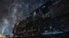 train vehicle night Stars Anime sky Starry Night
