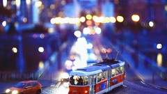 Tram traffic cityscapes tilted view