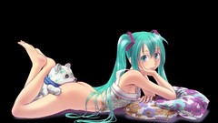 Transparent black background blue hair barefoot blue eyes 