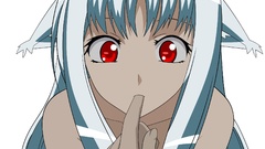 Transparent white hair red eyes long hair spice and wolf animal 