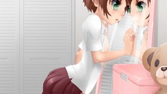 Trap skirts blush green eyes seifuku mirrors stuffed animals 