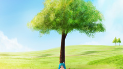 Tree girl cute Anime Manga alone