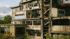 Trees abandoned buildings urban cityscapes factories