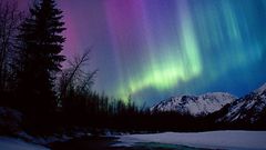 Trees Alaska rivers aurora borealis snow landscapes