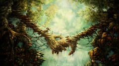 Trees Animals Dogs hands Holes Bridges rocks artwork fantasy art
