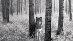 Trees Animals grayscale monochrome