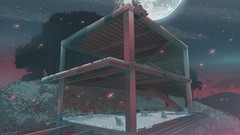 Trees Animals night Stars hills moon cats dress tie hats 