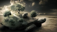 Trees Animals streams turtles fantasy art photo manipulations