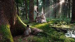 Trees Animals woman forests digital art photo manipulations