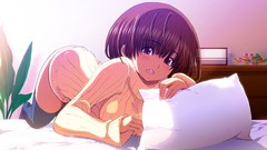 Trees Anime beds anime girls brown eyes brunettes short hair 
