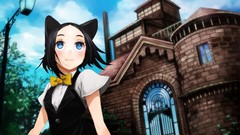 Trees Anime Castles anime girls blue eyes black hair nekomimi 