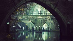 Trees autumn lakes cities rivers The Bridge