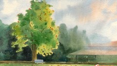 Trees bench watercolor paintings artwork Smashing magazine