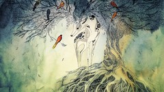 Trees Birds abstract deer