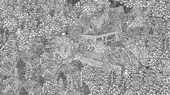 Trees black and white monochrome houses artwork digital art 