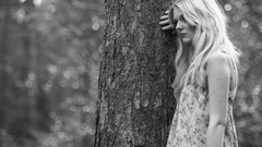 Trees black and white woman blondes forests