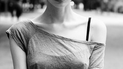 Trees black and white woman monochrome shoulders brunettes 