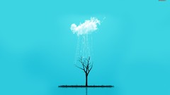 Trees blue clouds Drawn blue background