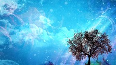 Trees blue clouds relaxation sunlight multicolor skies