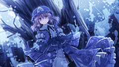 Trees blue dress hats tombstones red eyes Ribbons pink hair 