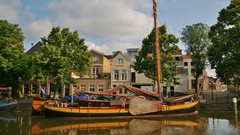 Trees Boats Harbor houses The Netherlands