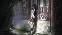 Trees Books glasses skirts anime girls black hair twintails