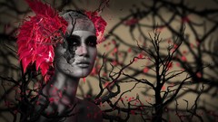 Trees branches woman flower petals