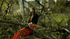 Trees branches woman long hair closed eyes brunettes models 