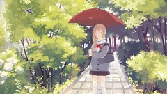 Trees brown Umbrellas skirts brunettes braids seifuku original 