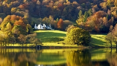 Trees buildings lakes hillside