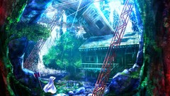 Trees buildings long hair anime girls artwork trains Ryosios