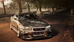 Trees cars Nissan vehicles Nissan Skyline R34 GT-R