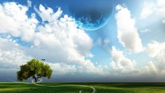 Trees clouds abstract planets skyscapes