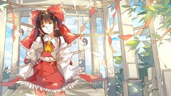 Trees clouds dress staff red dress Ropes bows chains belts 