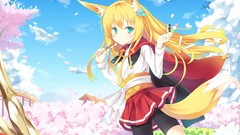 Trees clouds food blondes skirts anime girls cherry blossoms 