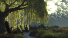 Trees clouds moon lonely 3D modeling silens